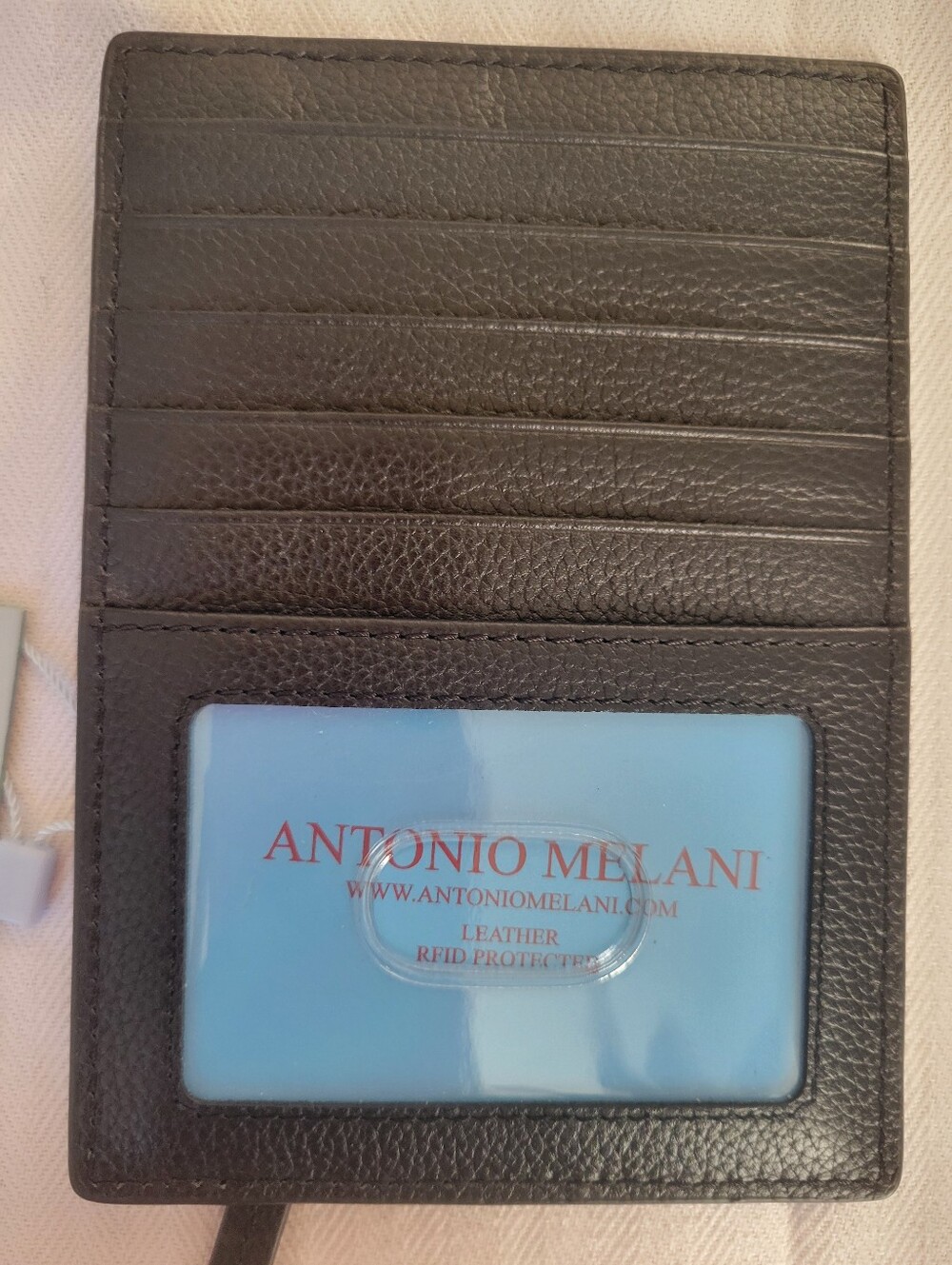 ANTONIO MELANI Black Pebbled Leather Card Wallet with ID Window